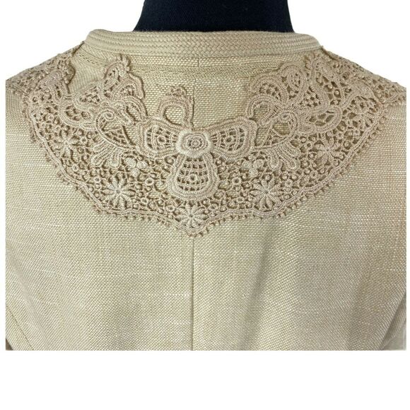 Vintage Coldwater Creek Cream Linen Blend Applique Lace Blazer Med - Picture 4 of 4